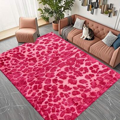 Modern Pink Leopard Print Mat - Soft With Rubber Backing, Machine Washable Large Area Mat For Living Room, Bedroom, Cafe & Commercial Spaces - Stylish Floor Mat For Sofa, Bed, Doorway, Dining Table - Durable & Comfortable Home Decor Mat