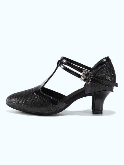 Zapatos de baile latino para mujer, zapatos de baile con punta cerrada y lentejuelas, zapatos de baile de salón, salsa, práctica y actuación, zapatos de baile para boda y fiesta con tacones altos