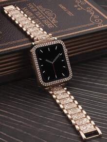 Compatible With Apple Watch Bands And Watch Protective Case Set, Includes Rhinestone Embedded Shiny Silver Metal Watch Band And Multi-Layer Diamond Protective Case To Protect From Scratches And Collisions - Rose Gold - View 6
