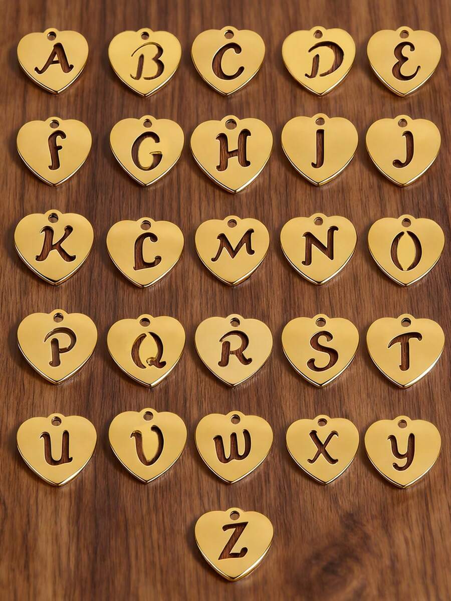 3个/套 高品质抛光 A-Z 字母英文吊坠 18K 镀金不锈钢心形字母吊坠 DIY 首饰制作手链项链工艺品材料 - 愛心字母 - 查看 1