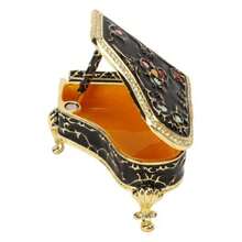Piano Hinged Trinket Box Enamel Painted Mini Jewelry Box Decorative Ring Earring Holder Creative Home Decor, Perfect Gift For Thanksgiving Day, New Year, Christmas Collectible (Black) - 黑色 - 查看 3