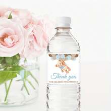 12/36张蓝色/粉色泰迪熊水瓶贴纸，适合作为生日派对礼物、装饰生日派对、节日派对礼品瓶。 - 彩色 - 查看 7