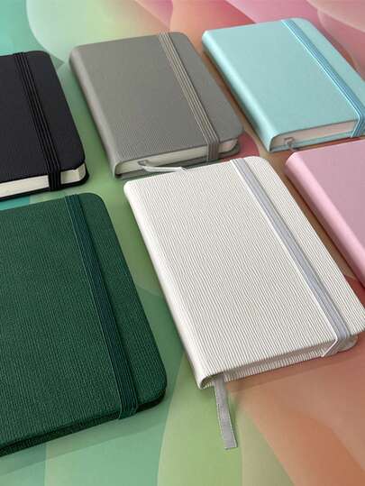 1 pieza Cuaderno de bolsillo con tapa dura A7 de unicolor minimalista con banda elástica, adecuado para uso diario