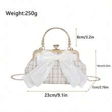 2025 New Fashion Sequin Chain Decoration Evening Bag For Women, Handbag, Shoulder Bag, Crossbody Bag, Solid Color, Chain Handle Bag [Floral Pattern Placement Random] , New Year - 米色 - 查看 9