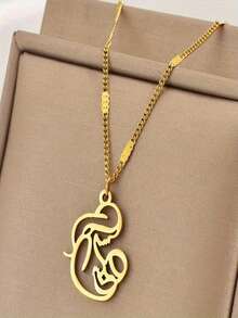 1件不锈钢镂空人体几何吊坠项链，复古时尚个性化设计，适合男士、女士、情侣、街头、日常、派对佩戴（OPP袋包装） - 金色 - 查看 1