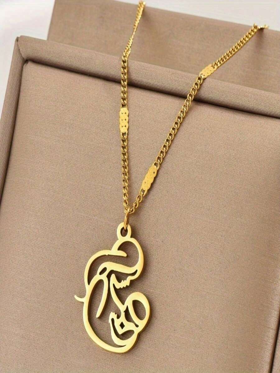 1件不锈钢镂空人体几何吊坠项链，复古时尚个性化设计，适合男士、女士、情侣、街头、日常、派对佩戴（OPP袋包装） - 金色 - 查看 1
