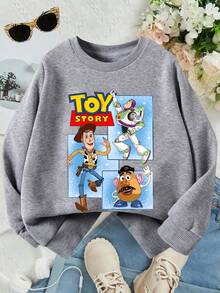 This Disney Girls' Sweatshirt Features A Creative Toy Story Letter And Cartoon Print. It's A Crew Neck Sweatshirt Perfect For Autumn And Winter, Made Of Soft And Comfortable Fabric, Suitable For Everyday Wear, Shopping, School, And Casual Occasions. It Also Makes A Wonderful Gift. - Gris - Voir 1