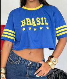CROPPED BRASIL FEMININA CASAUL PARA ARRASAR NA COPA DE 2026. - Azul - Visão 3
