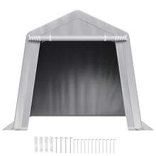 Gerätehaus, 243,8x243,8x229cm, Garagenzelt aus PE, Geräteschuppen, Fahrradgarage, Gartenschuppen, Carport, Fahrradschuppen, Aufbewahrungsgarage für Motorrad, Rasenmäher, Fahrrad, grau - Grau, spitzes Dach, 8FTx8FT, Einzeltür - Übersicht 8