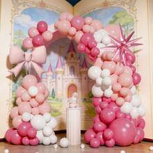116pcs Pink Princess Theme Balloon Garland Arch Set, Pink Bow Balloons With Foil Explosion Balloons, For Dreamy Princess Theme Birthday, Wedding, Bridal Shower, Baby Shower And Anniversary Celebration - View 12