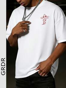 GRDR Camiseta de manga corta de cuello redondo con gráfico minimalista de símbolos médicos y religiosos para hombre, informal - Blanco - Ver 1