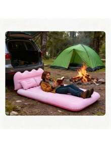 High-Value Comfortable Inflatable Car Bed, Car Accessory With Soft And Skin-Friendly Flocking And Foldable Design, Suitable For Camping, Beach Trips, Outdoor Picnics, Road Trips, As A Pool Inflatable Bed And Party Inflatable Bed - 粉色 - 查看 4