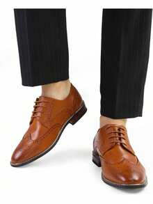 Men's Wingtip Oxford Shoes – Classic Formal Business Dress Shoes With Lace-Up Design, Standard And Wide Width - 翼尖褐色 - 查看 1