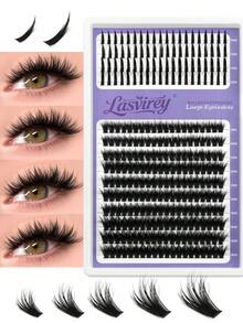 Lasvirey 200片装自然奢华交叉睫毛簇，纤细柔软单根睫毛，9-16毫米，DIY簇状睫毛，蓬松浓密3D仿貂毛睫毛，自然妆效，可重复使用，适合大多数眼型 - 查看 8