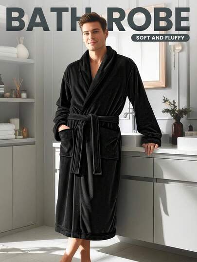 Men S Luxury Fleece Dressing Gown Super Soft Shawl Collar Warm Plush Robe With Belt Pockets Winter Christmas Birthday Father S Day Gift Cozy Loungewear Nightwear