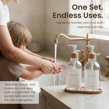 MaisoNovo Glass Dish Soap Dispenser For Kitchen Set Of 2-16.9oz Dish And Hand Soap Dispenser Set For Kitchen - Black Glass Bottles X 2 With Black Bamboo Pumps &Amp; Tray - Màu sắc - Xem 6