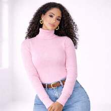 Women's High Neck Sweater In Elastane Turtleneck Knit - Pink - View 1