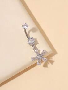 1 pieza Anillo de ombligo de titanio con diseño de copo de nieve a la moda, apto para uso diario - Plateado - Ver 4