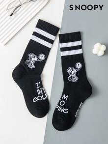 SNOOPY 2/1 Pair Genuine Pattern Men's Crew Socks, Cute Cartoon Design Men's Socks, Odor-Resistant Moisture-Wicking Casual Sports Crew Socks, Suitable For Students/Adults As Gifts And Daily Wear, Socks - Multicolor - View 9
