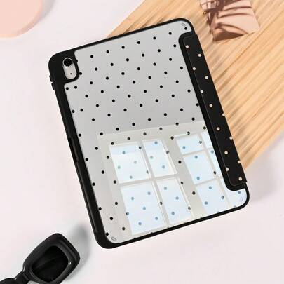 1个可爱黑色和米色波点可折叠支架，多种观看角度，适用于工作和娱乐；带笔槽的平板电脑保护套，兼容Pro 2024/Air M3/A16 2025，兼容小米，兼容三星，是工作、旅行和居家休闲的理想之选。