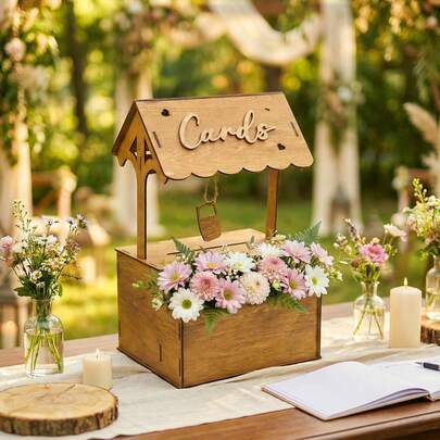 1个，卡片盒，插花卡片盒，花槽许愿井，适合存放婚礼信封和贺卡，婚礼派对，生日装饰，多用途，可用于存放卡片、明信片、照片等。