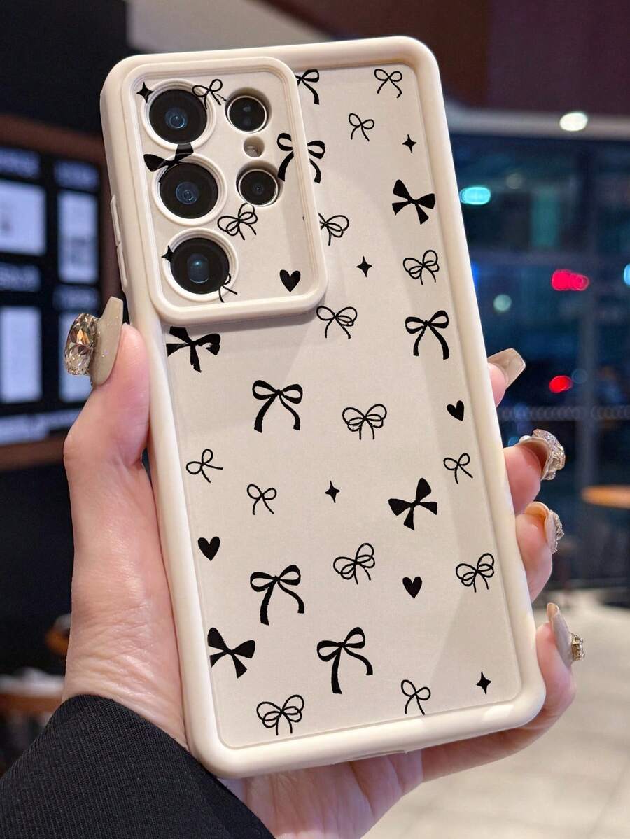 1个蝴蝶爱心图案印花手机壳，带摄像头孔设计，防震，加厚，乳白色，兼容三星Galaxy A55/A15、S21/S22/S23 FE/S24 Plus/S25 Ultra、SMART 8 Pro、荣耀、一加等安卓手机。 - 白色 - 查看 1