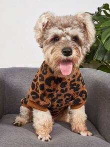 1pc Leopard Print Thermal Lined Pet Sweatshirt, Warm Winter Clothes For  And Cats - Multicolor - View 1