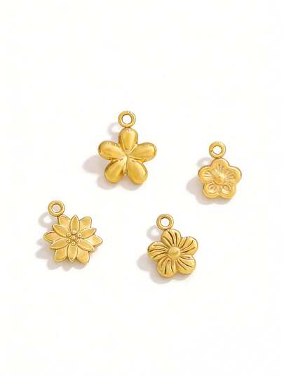 3pcs Stainless Steel Small Flower Pendant Findings 18K Gold Plated Charms For DIY Jewelry Making Supplies Accessories