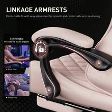 HLDIRECT Gaming Chair With Massage Lumbar Pillow, Breathable Felt Fabric, 90-135° Reclining, Linkage Armrests, Footrest, Ergonomic Office Chair For Adults - Màu Hồng baby - Xem 7