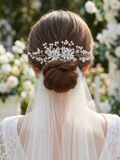 1pc Silver Tone Rhinestone Flower Hair Comb, Elegant Bridal Hair Side Comb For Wedding, Prom & Party,Handmade Crystal Floral Hair Piece, Flexible Silver Wedding Hair Accessories For Brides & Bridesmaids