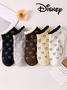 Disney 5/1 Pair Embroidered Women's Socks, Ankle Socks, Gift, Summer Socks, Minnie Mouse, Donald Duck, Daisy Embroidered Cartoon Socks, Comfortable Breathable Fashion Women Socks, Novelty Socks - Multicolor - View 2