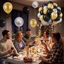 10 pouces Ensemble de ballons noirs, dorés et argentés, ballons en latex noirs, dorés et argentés pour le Nouvel An, anniversaire, décoration de mariage - A-1 - Voir 5
