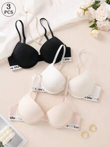 3pcs/Set Solid Color Letter Decor Wireless Gather Bras - Multicolor - View 4