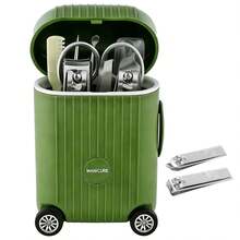 1 Set Stainless Steel Manicure Kit, Nail Clippers & Pedicure Tools - Portable Travel Grooming Set, Unisex, With Mini Travel Case & Rollers - Multicolor - View 4