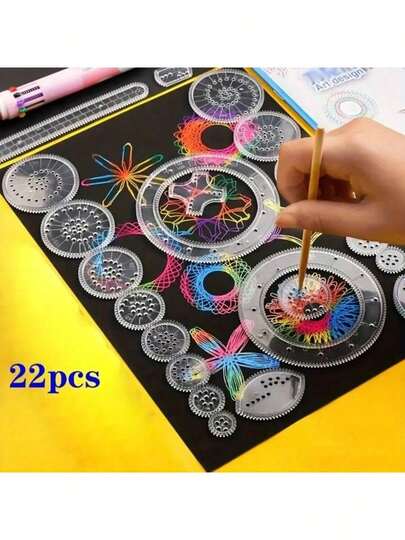 22pcs/Set Multi-Functional Template Ruler Set, Can Draw Various Patterns, Curves, Gears, Drawing Rulers, Wheels, Geometric Rulers, Creative Educational Drawing Accessories