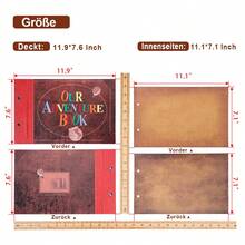 OUR Adventure Book Scrapbook Album 11.9 X 7.6 Inches 80 Pages, 3D Retro Relief Letter Leather Cover Movie, Couple Memory Book, Boyfriend Gift, Couple Gift Creativity, Anniversary Celebration - Brown - View 4