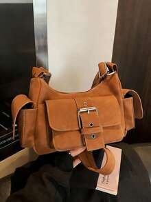 Spring New Fashion British Style Women Bag, Casual Retro Quilted Crescent Shoulder Bag, Versatile - Brown - View 3