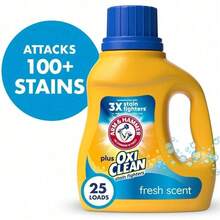 ARM & HAMMER Plus OxiClean Stain Fighters Liquid Laundry Detergent, Fresh Scent, 128 Loads - Advanced Stain Removal Formula With OxiClean Boost, HE Compatible Concentrated Detergent, Cold Water Effective, Deep Cleaning Power For Brightness & Odor Elimination, High Efficiency Washer , Long-Lasting Value Size For Family Laundry Needs - Single & 25 Loads - View 2