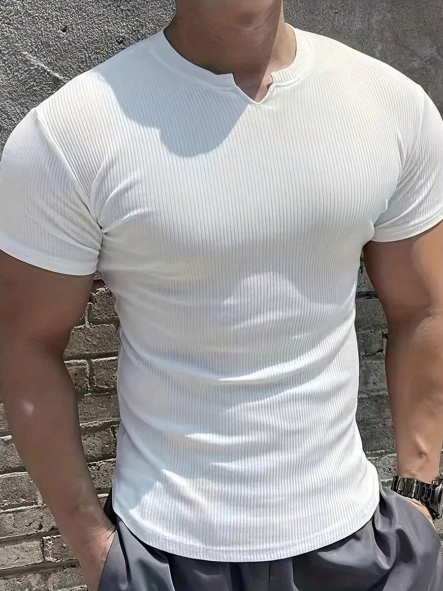 Men's Short-Sleeve Crew Neck Twist Blouse - White - View 1