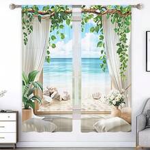 2 piezas/Set Cortinas decorativas modernas y semitransparentes, cortinas semiopacos para sala de estar, dormitorio, refrescante para el verano - Multicolor - Ver 11