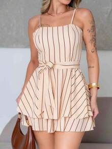 Basic Printed Romper With Padded Cups Duna Premium Sizes P, M, G, And GG - Beige Chalk Stripe - View 2