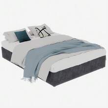 Modern And Sleek Style Bed Frame, 160*200 Cm, Grey, Dutch Velvet Fabric, With Gas Lift, Modern Bedroom Furniture, Headboard And Mattress Not Included. - Dark Grey - View 4