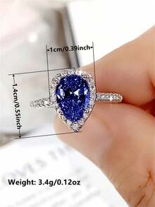 1pc Fashionable Cubic Zirconia Ring, Women's Wedding Engagement Party Jewelry, Valentine's Day Gift - Royal Blue - View 8