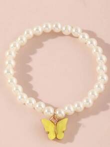 Butterfly Pendant Faux Pearl Bracelet Girls Summer New Bracelet Jewelry 3pcs Set Gift - one-size - View 3