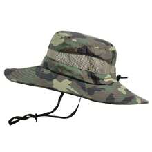 1pc Men And Women Fashion Casual Camouflage Breathable Wide-Brimmed Outdoor Large Brim Fisherman's Hat Mountaineering Cap, Outdoor Camping Hiking Fishing Wilderness Adventure Travel Outdoor Sports Sun Hat, Couple Hat, Father's Day Gift - 迷彩軍綠 - 查看 3
