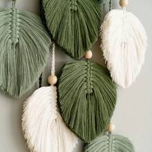 1pc Bohemian Wall Hanging Canvas | Handcrafted Green Leaf Design, Natural Theme Mural, Suitable For Living Room, Bedroom, Office - Bedroom Wall Decoration, No Electricity Needed, Portrait Orientation - 綠色 - 查看 4