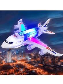 1个空客电动发光音乐飞机闪光通用汽车儿童玩具电动玩具，男孩礼物，圣诞礼物 - 彩色 - 查看 4
