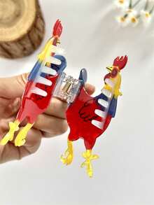 1件女士独特发饰，创意彩色公鸡发夹，适合马尾辫、丸子头等发型，日常、派对造型发夹 - 彩色 - 查看 9