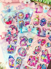 3D立体浮雕彩色水闪粉贴纸，适合儿童、幼儿园、奖励和互动卡通贴纸 - 彩色 - 查看 3