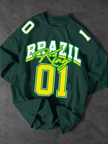Brazil King 01 T-Shirt, Unisex Men's And Women's Blouse, 100% Cotton, Top Premium Streetwear, New Release, Immediate Shipping, Various Colors!! - 軍綠色 - 查看 1